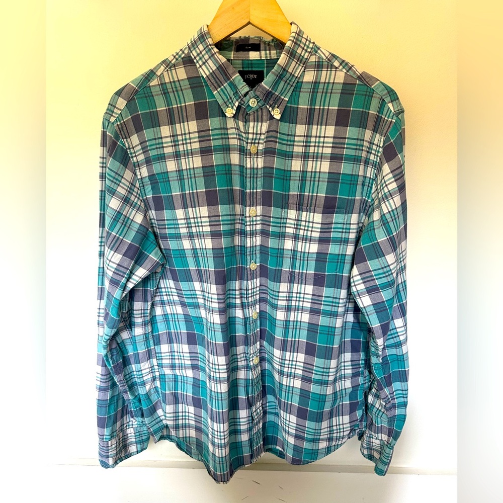 JCrew madras plaid button in front long sleeve shirt